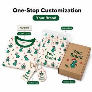 Set Piyama Natal Dinosaurus Santa Kustom untuk Keluarga, Pakaian Tidur Poliester Pria Wanita Anak, Dropshipping POD MOQ 1PC - Product Image 3