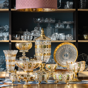 Frutero <span class=keywords><strong>de</strong></span> Cristal Dorado Estilo Árabe con Base - Product Image 5