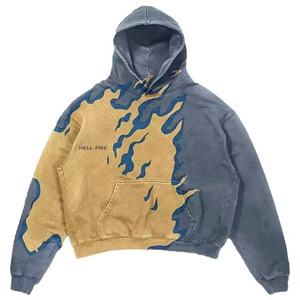 Felpa con Cappuccio Oversize Traspirante Personalizzata con Stampa <span class=keywords><strong>Hell</strong></span> Fire, Grafica Fiamma, Stile Gotico Streetwear, 100% Cotone - Product Image 1