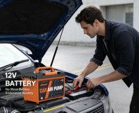 Compresseur d'air de voiture 12V haute pression en alliage d'aluminium à double cylindre robuste avec lumière d'urgence et moniteur de pression des pneus
