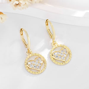 2025 haute qualité Fine ronde pêche coeur pendentif 14k cuivre plaqué or incrusté Zircon tenue quotidienne boucles d'oreilles en laiton bijoux pour femmes - Product Image 3