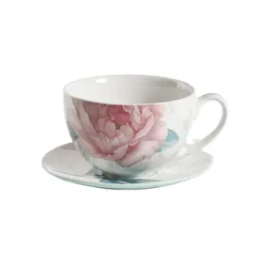 高档骨质瓷咖啡茶杯和茶碟玫瑰金色边缘