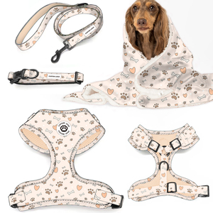 Harnais de luxe pour chien, motif cœur et patte, boutique pour animaux de compagnie, couverture d'hiver chaude pour chien, couverture de Noël, logo personnalisé, collier et laisse réglables pour animaux de compagnie - Product Image 1