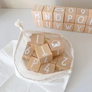 Blocs artisanaux personnalisés en bois naturel, blocs de bois dur non finis avec Alphabet, carrés pour enfants, 20 pièces