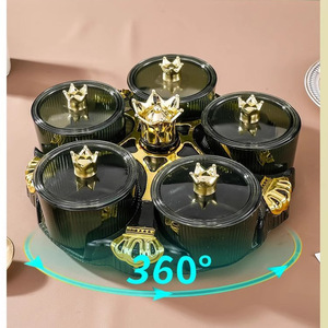Rotating <b>Snack</b> <b>Tray</b> With 6 Bowls For Fruit And Candy Serving Platter For Living Room Or KTV Use - Product Image 4