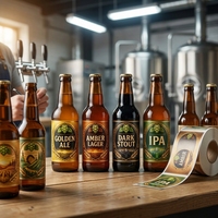 Étiquettes personnalisées pour bouteilles de bière artisanale, autocollants en vinyle imperméables, rouleaux d'autocollants adhésifs, impression numérique UV pour l'emballage des brasseries