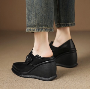 Pancake shaped bottom belt buckle one <b>heel</b> pointed-<b>toe</b> stylish all color leather shoes Mid Calf - Product Image 5