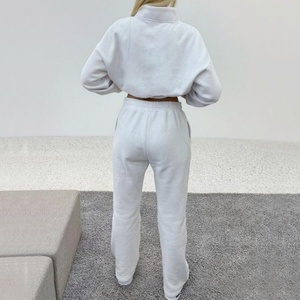 2025 High Quality Custom Logo Sweatshirt <b>Set</b> Women's Fashion Soft Cotton Fleece Drop Shoulder Quarter Zip Tracksuit 2 Piece <b>Set</b> - Product Image 5