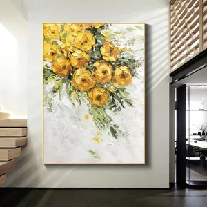 Желтый цветок масляной живописи Натюрморт картины для освежающего настенного художественного украшения в гостиной