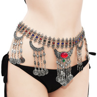 C & J Vintage argent couleur pièce glands danse du ventre corps chaîne bohème taille chaînes turc gitane sculpture plage ceinture corps bijoux