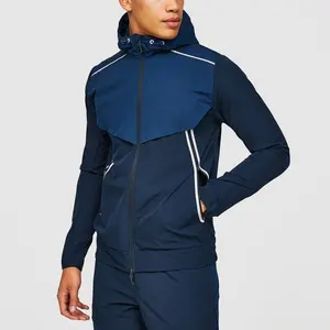 Мужская тканая куртка для бега из эластана с эластичными полосками и карманами, легкая куртка из полиэстера на заказ