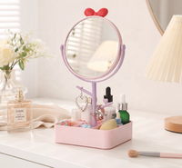 Miroir de maquillage de bureau personnalisé avec rangement intégré et design nœud princesse mignon pour dortoir étudiant, cadre en plastique