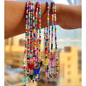 2025 nouveau haute qualité Boho bricolage à la main femmes coloré perles de rocaille bijoux mignon plaqué or papillon Parent collier ras du cou - Product Image 1