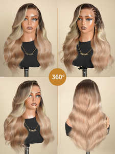 Perruque Lace Front 13x6 Pré-tressée Brunette avec Mèches Blondes, Ondulations Souples, Raie Latérale et Baby Hair, Facile à Poser et Prête à Porter - Product Image 6