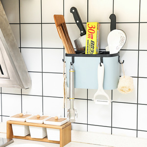 Wall Mounted Kitchen Organizer Plastic Utensil Holder Multi Function Storage Rack For Kitchen Minimalist Design - Product Image 2