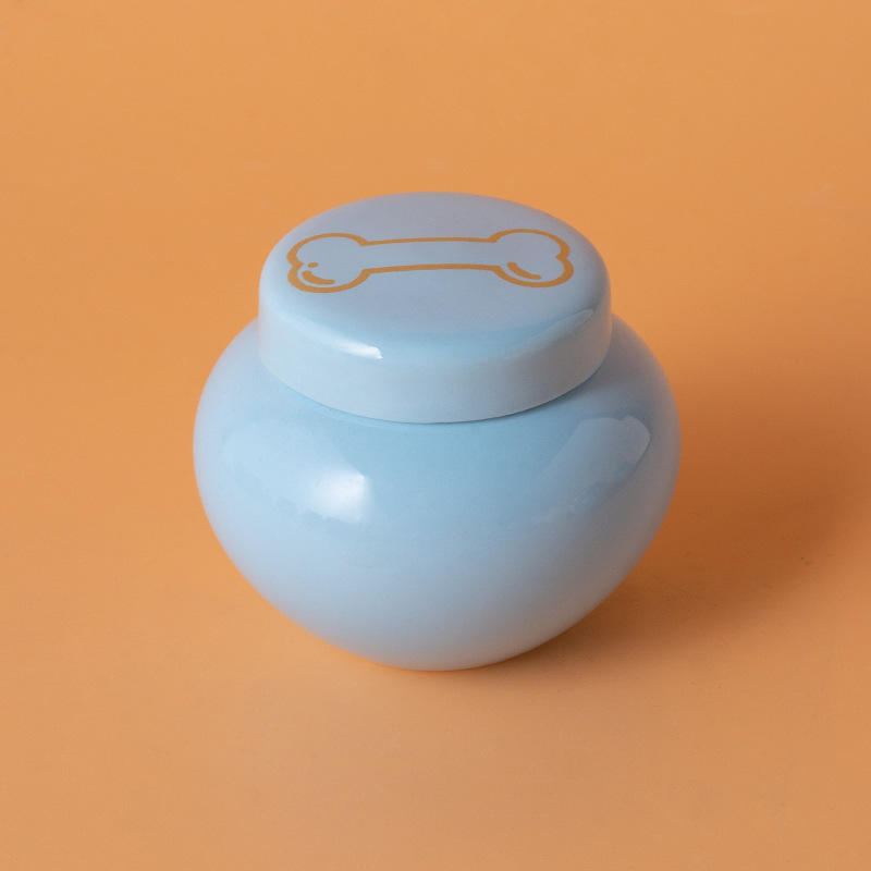 Round ash urn-blue-golden bone