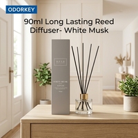 Diffuseur à bâtonnets 90 ml Musc Blanc, Huile Essentielle Longue Durée Écologique, Bouteille Multi-Usages Maison & Bureau, Non Toxique, OEM ODM, Durée 3 Ans