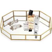 Plateau en verre fantaisie en laiton poli doré, forme géométrique, luxe moderne, multifonctionnel, pour rangement de bijoux, plateau de service pour salon, plateau individuel pour aliments