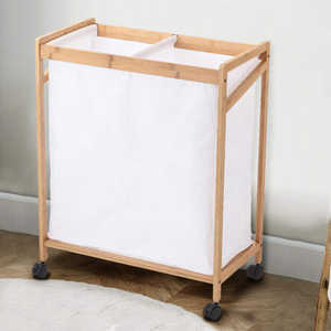 Cesto <span class=keywords><strong>de</strong></span> almacenamiento <span class=keywords><strong>de</strong></span> <span class=keywords><strong>ropa</strong></span> sucia <span class=keywords><strong>de</strong></span> bambú, cesto separador con tela blanca y 4 ruedas giratorias - Product Image 2