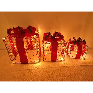 3पीसी 8 मोड लाइटेड आउटडोर क्रिसमस सजावट चमकदार क्रिसमस उपहार बॉक्स हॉलिडे क्रिसमस ट्री होम यार्ड सजावट के लिए धनुष के साथ