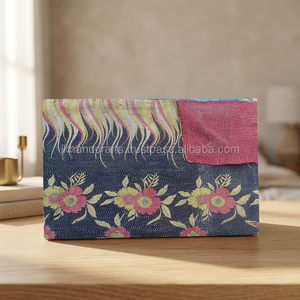 Best Quality Floral Print Indian Traditional Hand Embroidery Vintage Cotton Sari Kantha <b>Throw</b> Bohemian Style for Hotel Use - Product Image 2