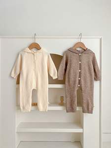 Angou baju monyet bayi uniseks, setelan mendaki bayi bertudung dengan kancing penutup kasual warna polos telinga kelinci beruang lucu baru musim gugur - Product Image 6