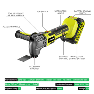 Fabrieksbron 21V Draadloze Kracht Oscillerend Mes Multifunctionele Schommelschep Zuinig Snoerloos Multigereedschap - Product Image 2