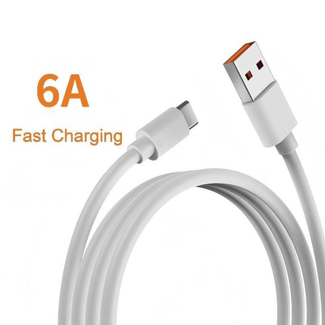 High-Current USB-C Data Cable (6A Fast-Charging Mobile Phone Charging Cable USB-A to USB-C White TPE for Data Transfer