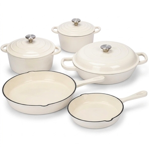 Ensemble de 4 ustensiles de cuisine en fonte émaillée, casseroles néerlandaises, revêtement céramique, 3 couvercles, batterie de cuisine robuste - Product Image 1