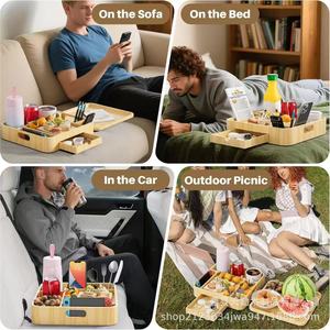 Wooden Sofa <b>Tray</b> With Drawer 4 7 Compartments Rectangle <b>Storage</b> Box For Snacks Desserts Breakfast Hotel Use - Product Image 4