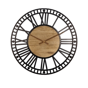 ART NEST Oldtown Farmhouse Rustic Industrial Style Black Metal and Wood <b>Large</b> Noiseless Wall <b>Clock</b> - Product Image 2