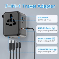 Chargeur de voyage Worldplug, nouveau, 2AC PD 70W, adaptateur USB universel, petite taille, Gan, multi-prises pour les voyages internationaux