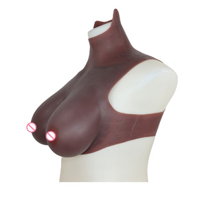 Prothèse mammaire en silicone à col montant, marron foncé, pour travesti, transgenre, drag queen, transsexuel - Product Image 4