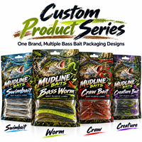 Sacs d'emballage personnalisés pour leurres souples de pêche (type Bass Worm Bait) pour eau douce, pochette suspendue avec fenêtre, impression OEM