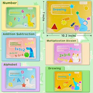 5 paquetes en 1 gran cuaderno mágico reutilizable con ranuras para práctica de escritura para niños, con 2 bolígrafos y 10 recambios, <span class=keywords><strong>libro</strong></span> de escritura con tinta que desaparece - Product Image 2