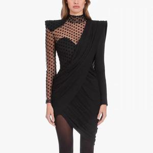 2021 nuove Donne di Arrivo <span class=keywords><strong>Nero</strong></span> Dalla Fasciatura Del Merletto Del Mini Vestito A Maniche Lunghe <span class=keywords><strong>Abiti</strong></span> A Pieghe Vedere Attraverso Vestito Aderente - Product Image 3