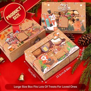 Scatole per Biscotti Natalizi da Regalare, Scatole per Pasticceria con Finestra, 3 Design in Cartone Kraft Marrone per Dolcetti - Product Image 4
