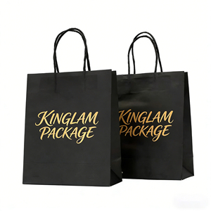 Borse Ecologiche Riutilizzabili <span class=keywords><strong>in</strong></span> <span class=keywords><strong>Carta</strong></span> Kraft con Lamina d'Oro, Shopper Personalizzabili con Logo, Opzioni Personalizzate all'Ingrosso, Borse Nere e Dorate - Product Image 1