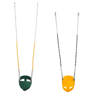 Siège de balançoire pour tout-petit à dossier haut et forme de coque, avec chaînes et mousquetons recouverts de plastique pour une installation facile, balançoire verte pour enfant - Product Image 6
