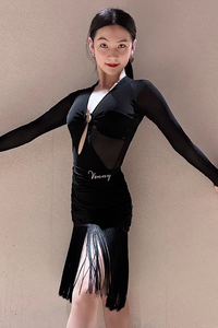 महिलाओं के लिए लेटिन नृत्य पोशाक वयस्क स्पैन्डेक्स/पॉलिएस्टर तुटू स्कर्ट लंबी आस्तीन गहरी v गर्दन के पंनी उन्नत ज्ञान विभाजन प्रशिक्षण - Product Image 2