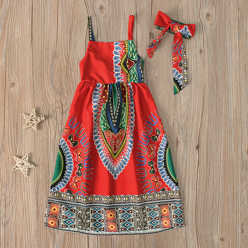 Newest European style pattern girls boho sleeveless kids long skirt children's clothing dress