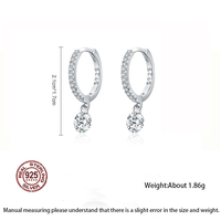 Boucles d'oreilles créoles populaires en argent sterling 925 avec pendentif cercle en zircon et diamant simulé, vente en gros