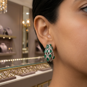 Luxury Women <b>Emerald</b> Cut Chandelier Earrings 925 Silver Wedding Jewelry Green Gemstone <b>Studs</b> - Product Image 3