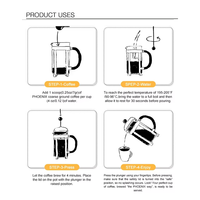 Cafetière à piston française 350 ml en acier inoxydable 304, verre borosilicate résistant à la chaleur