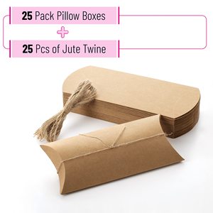 Kraft Pillow Boxes 6.3x3.4x1.3 in 25 <b>Pack</b> with Jute Twines <b>Paper</b> Gift Boxes for Candy Craft Wedding Party Favor Packaging - Product Image 4