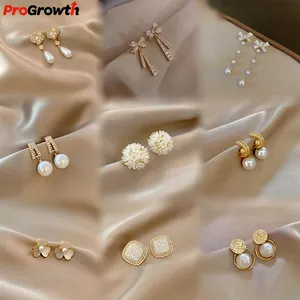 Luxury Women Retro Design Earrings S925 Silver Needle Stud Earring Fashion Korean Vintage Imitation Pearl Flower Jewelry