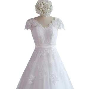 French Style Wedding Dress A-Line V-Neck Tulle White Bridal Gown Floor Length Simple Elegant Reception Dress - Product Image 5