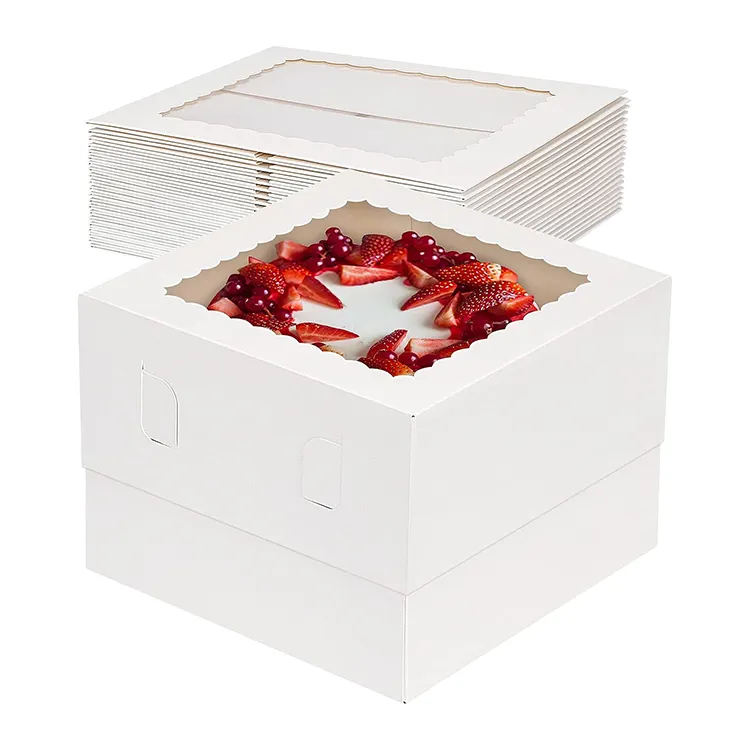 Boîte carrée pliable personnalisée de qualité alimentaire boîtes en papier kraft blanc emballage avec couvercle transparent en plastique pour gâteaux