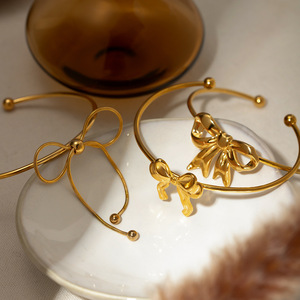 Bowknot Stud Earrings Gold Stainless Steel Fashion <b>Gift</b> Jewelry Set - Product Image 4
