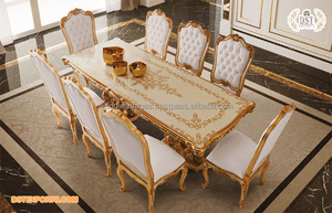 Muebles de comedor pulidos de oro antiguo clásico, mesa de comedor hecha a mano de madera perfecta, juego de comedor artesanal de madera Victoriana - Product Image 2